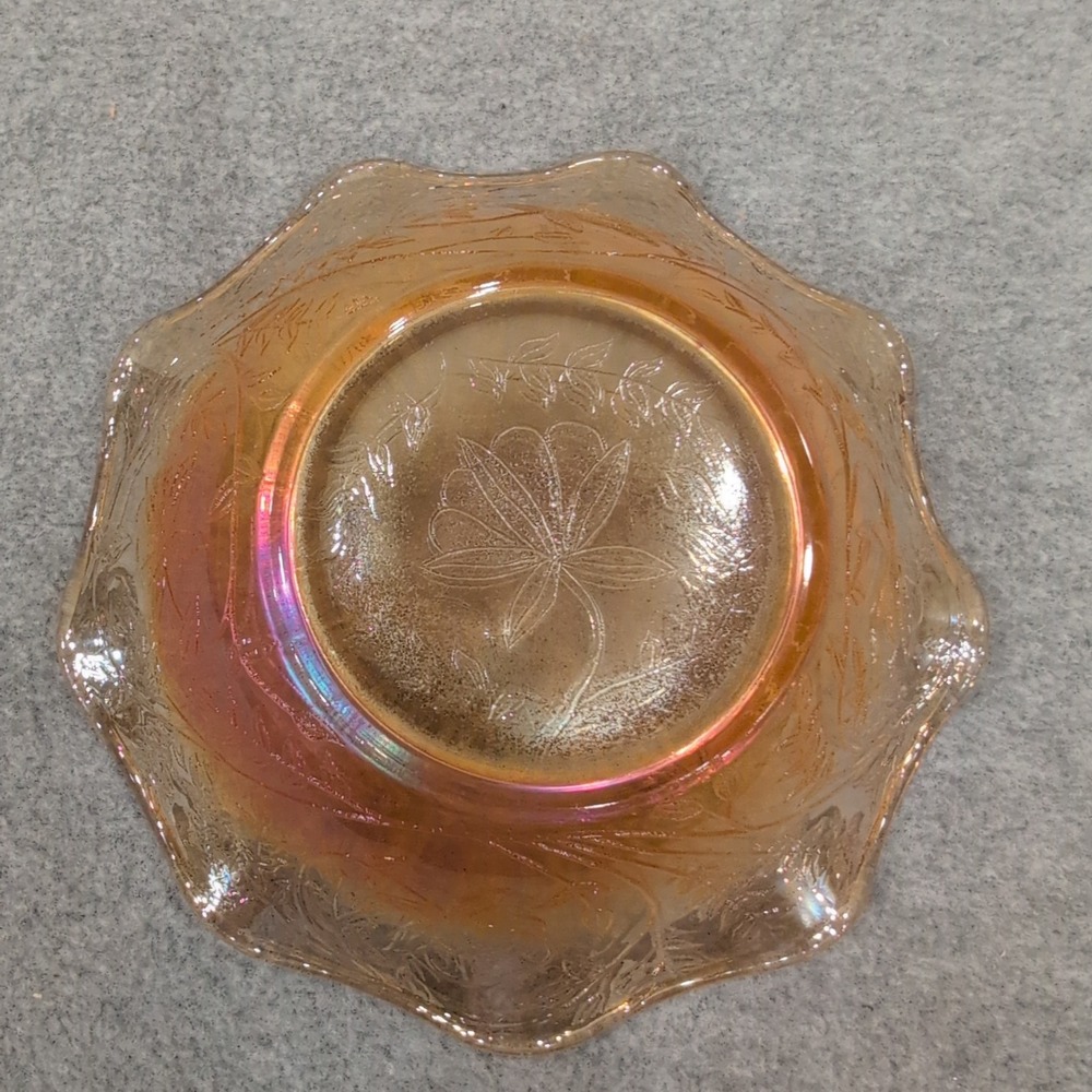 Vintage Jeanette Glass Iridescent Floragold Ruffle Edge‎ Bowl Lotus Flower - Picture 5 of 7